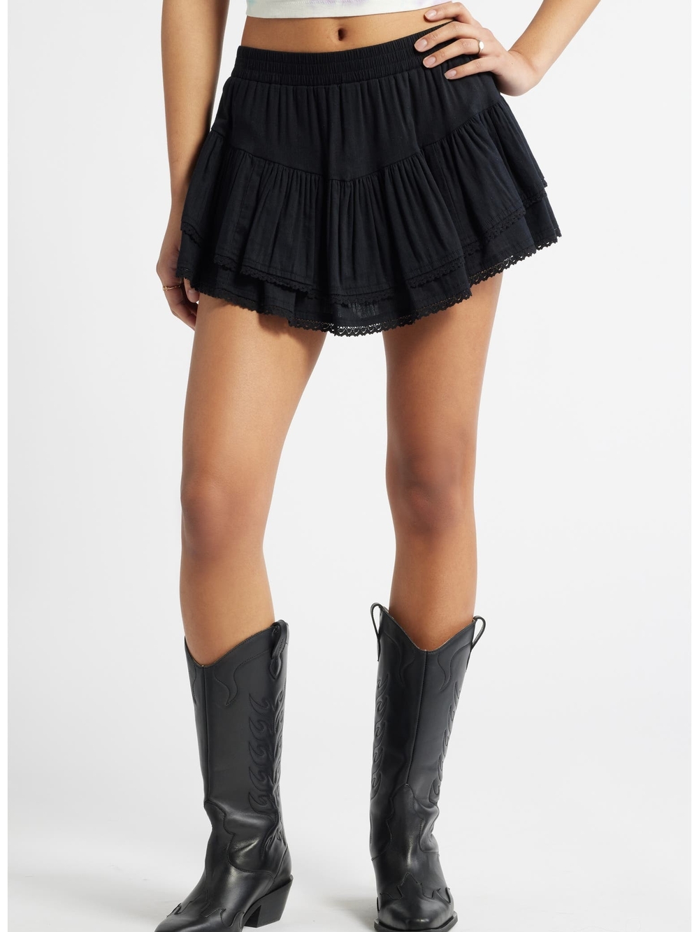 Free People Lace Trim Ruffle Skort